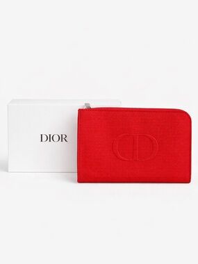 Dior Red Embossed CD Canvas Zip Pouch